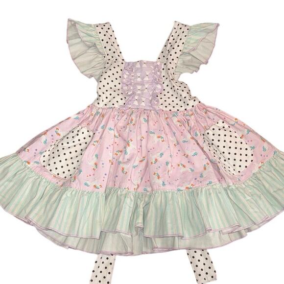 Olive Mae Handmade Unicorn Dress 2T Polka Dots Ruffles EUC Boutique Quality - Picture 4 of 8